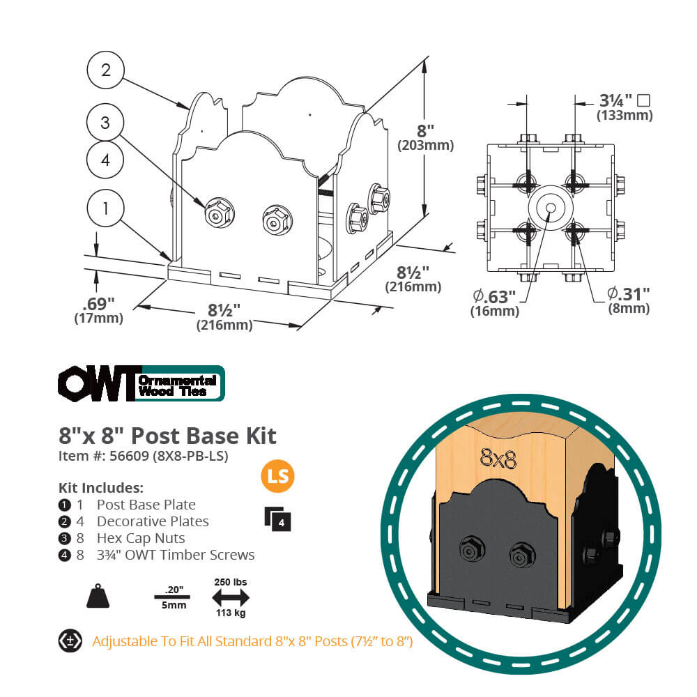4x4 Post Base Laredo Sunset OWT-Lite - OZCO Building Products
