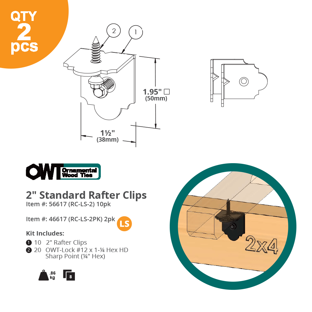 2 in. Laredo Sunset Rafter Clips (2pk) - OZCO Building Products