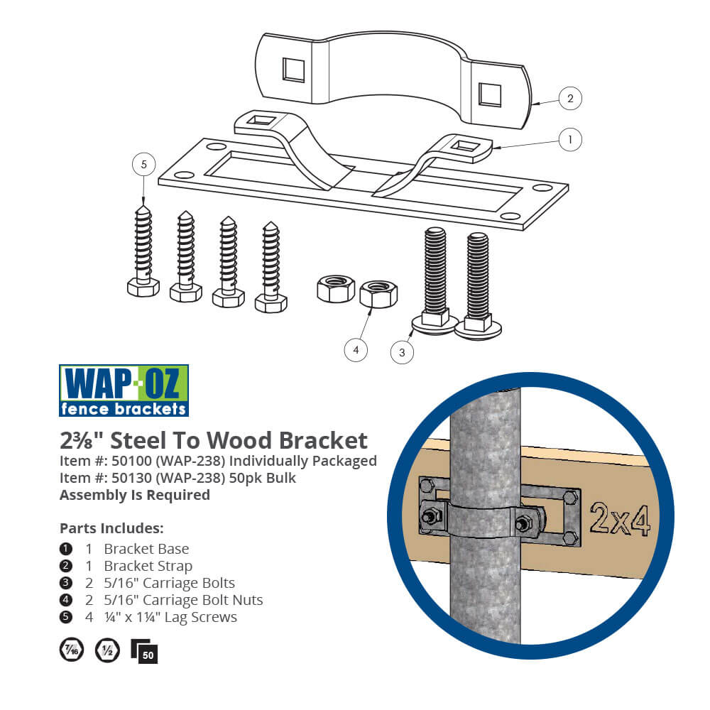 23/8" Steel To Wood Fence Brackets OZCO Building Products