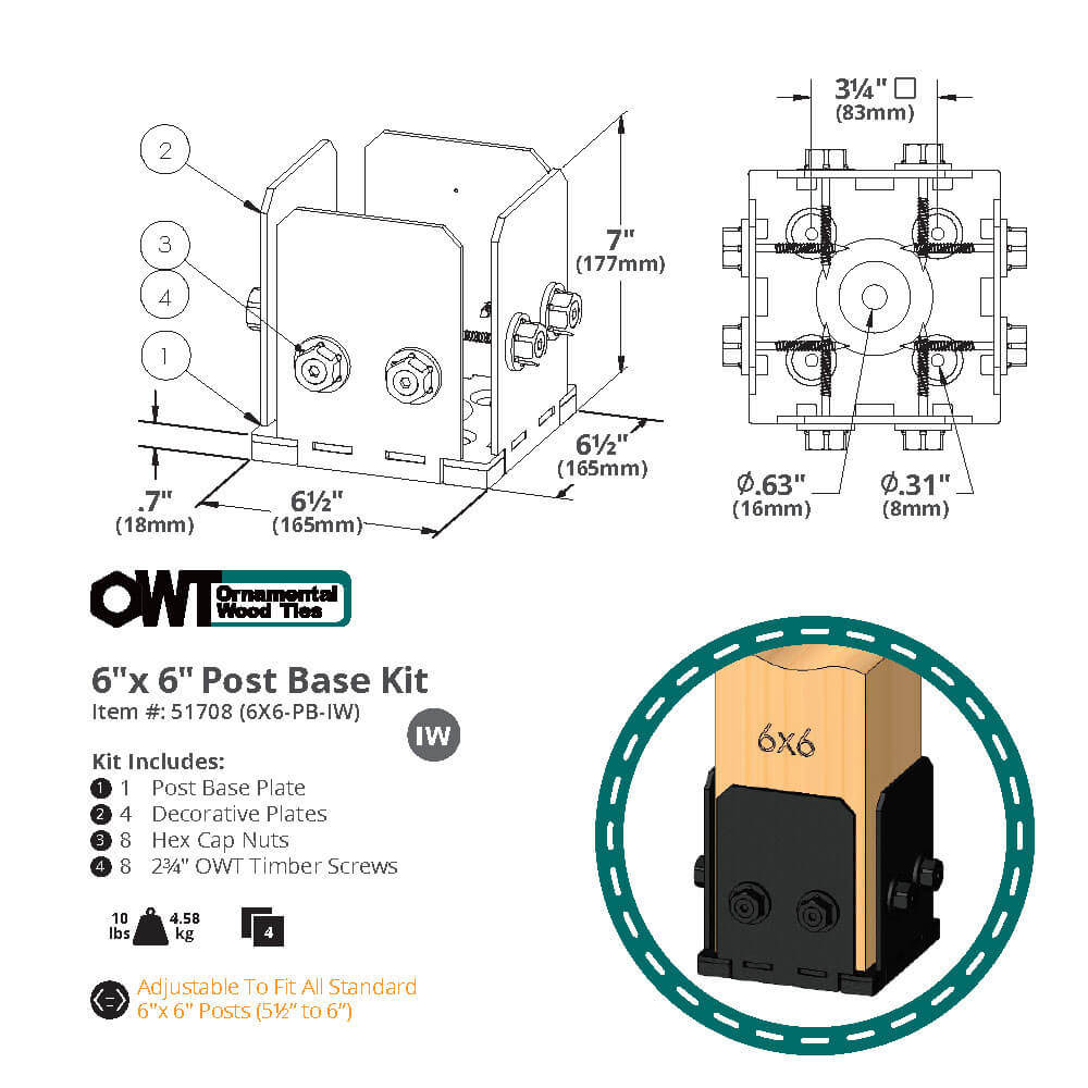 OZCO 51708 Ironwood 6X6 Post Base, 1 per Pack 
