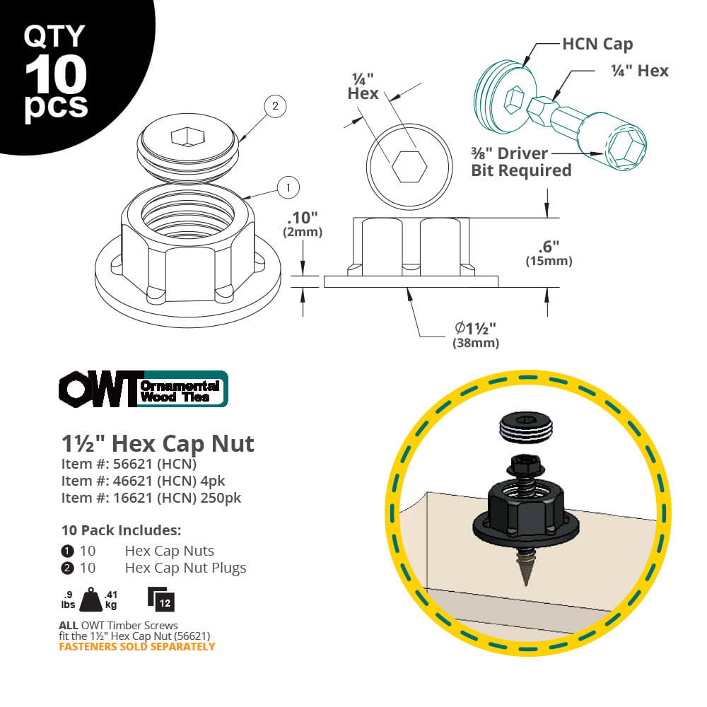 OZCO 1'' Hammered Dome Cap Nut Ornamental Hardware 